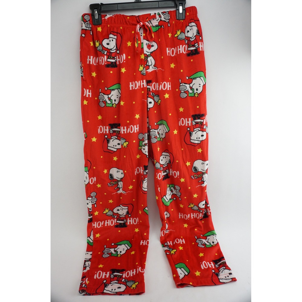 Peanuts Pajama Pants‎ Medium Red Snoopy Christmas Fleece Lounge Pants Excellent